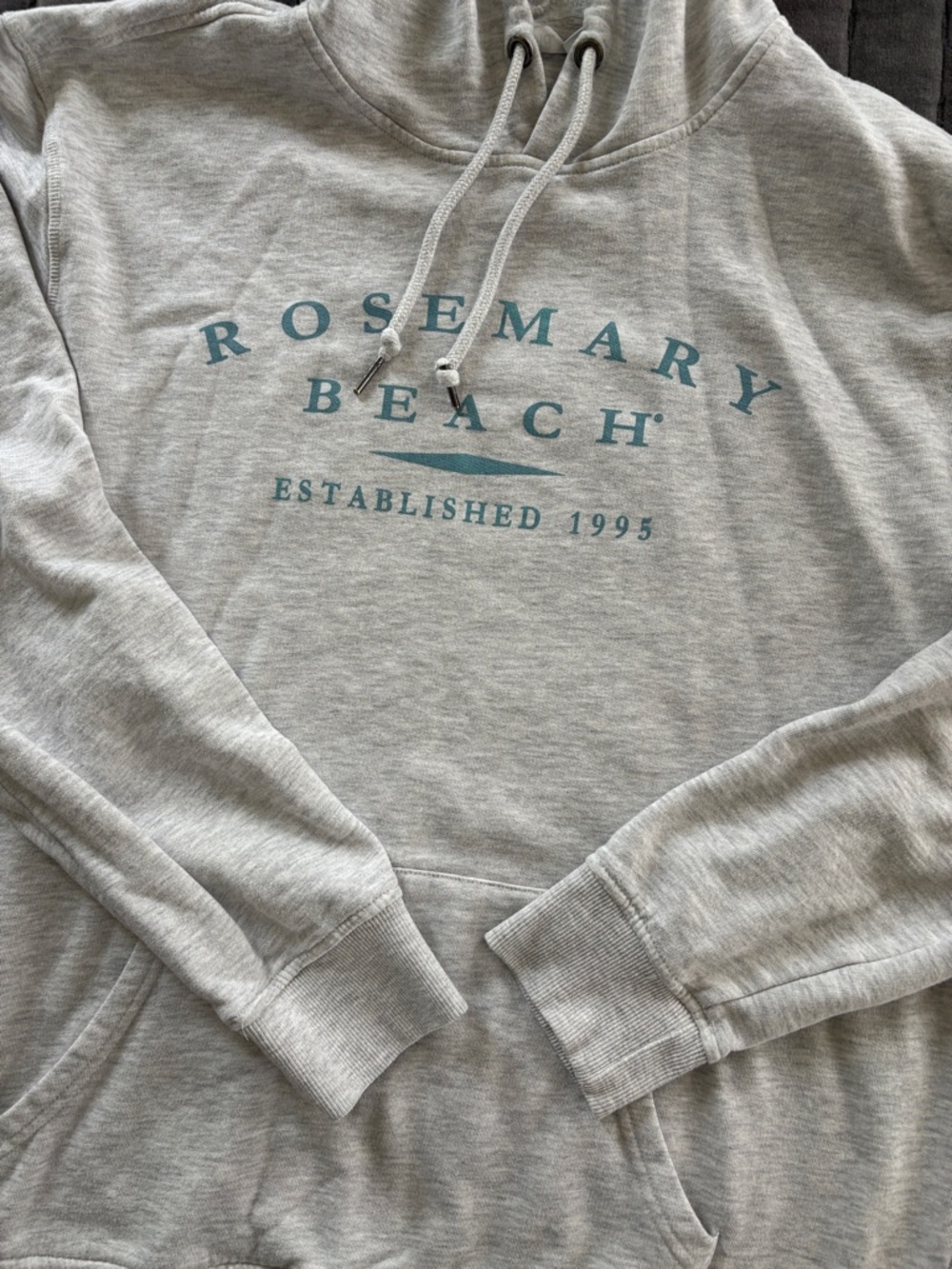 Rosemary Beach Light Gray Hoodie with Teal Print